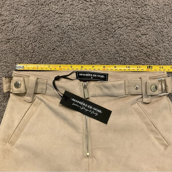 Manière De Voir Ribbed Vegan Suede Moto Leggings Pants Light Beige Y2K sz 8 NWT - Picture 5 of 5